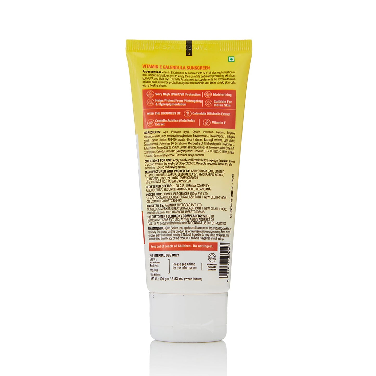 Vitamin E Calendula Suncreen SPF 45 PA++++ - 100 ml