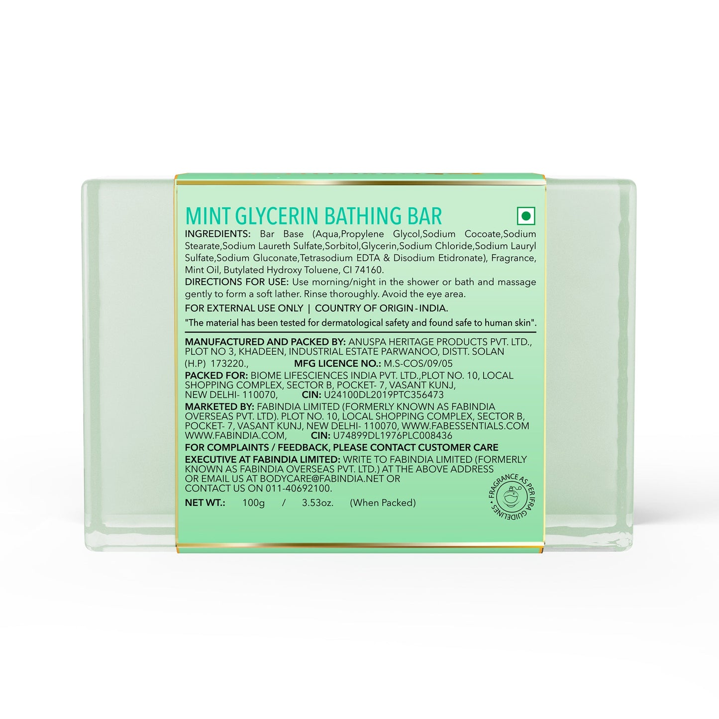 Mint Glycerin Bathing Bar - 100 gm
